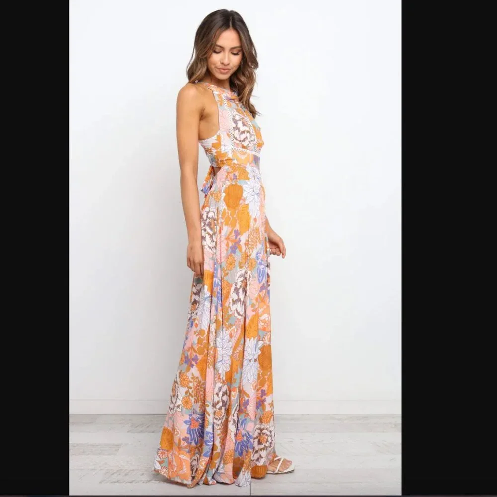 Petal & Pup Newell Orange Colorful Floral Maxi Dress L - Picture 8 of 13